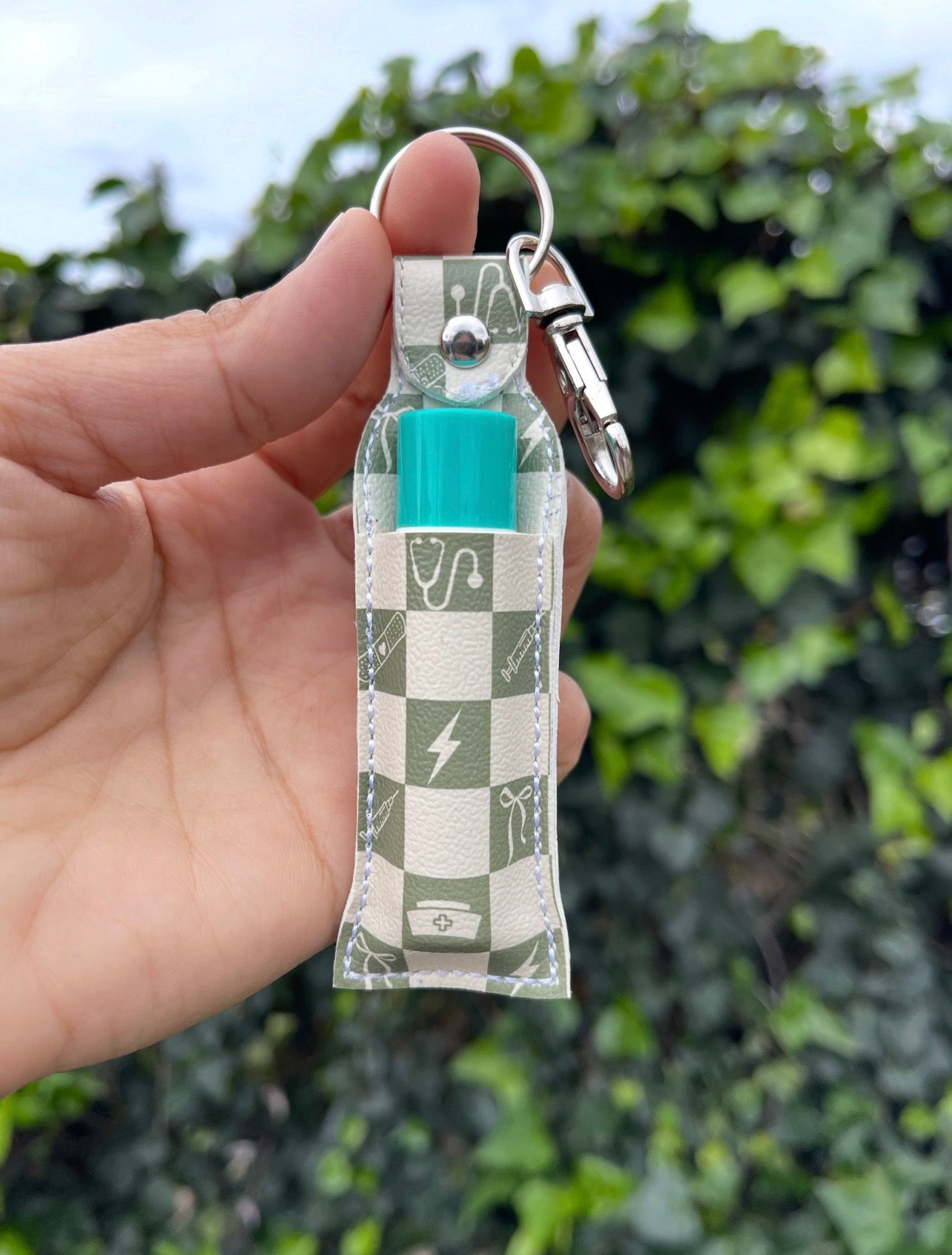 Sage Shift Energy Checkerboard - Nurse Chapstick/Lip Balm Holder | Faux Leather Lip Balm Holder | Nurse Gift