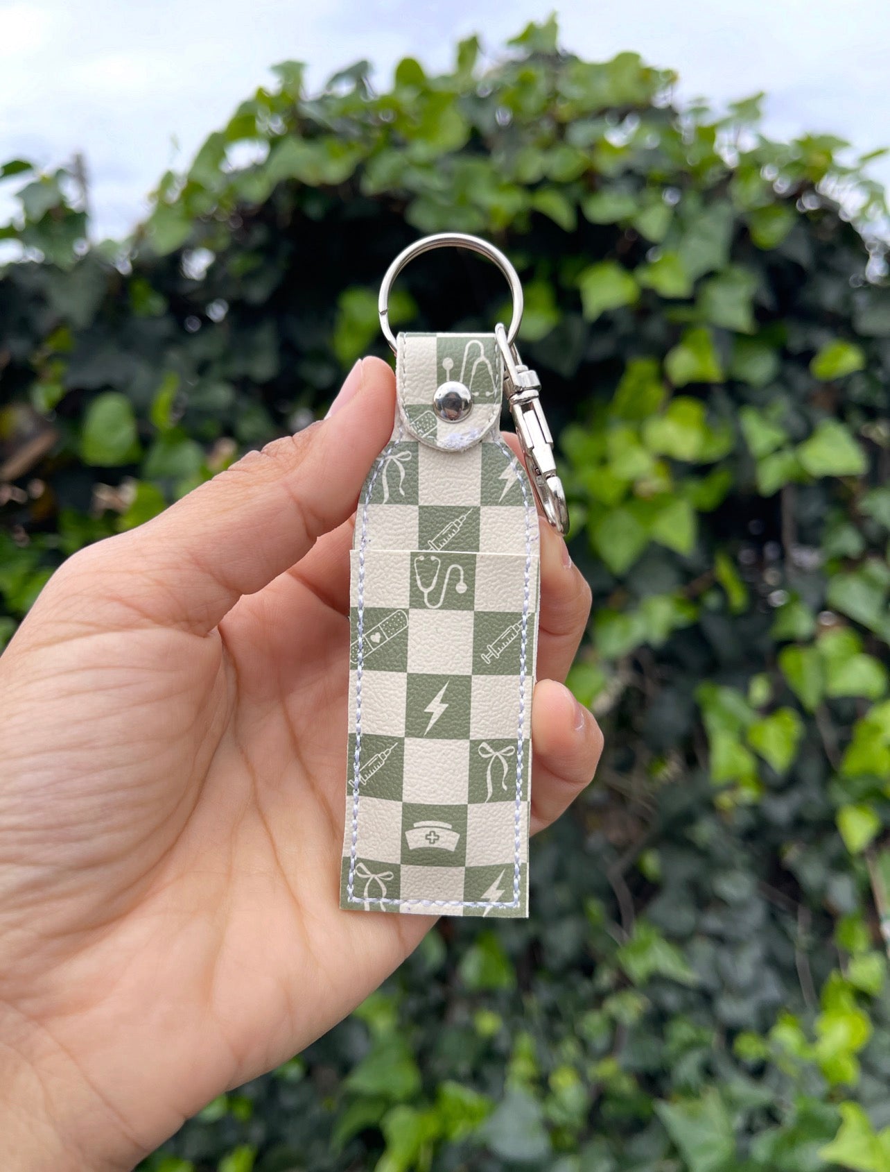 Sage Shift Energy Checkerboard - Nurse Chapstick/Lip Balm Holder | Faux Leather Lip Balm Holder | Nurse Gift
